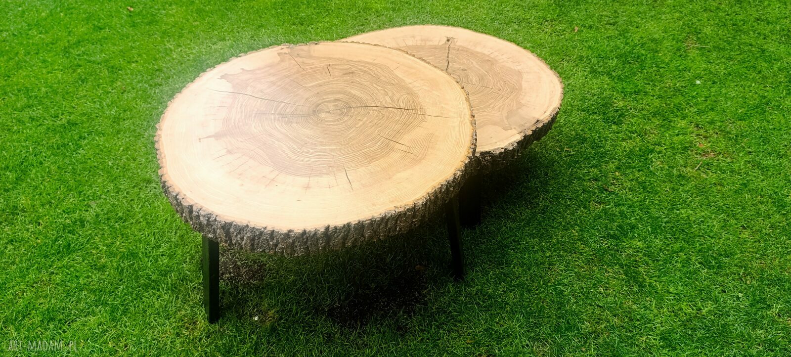 Stolik kawowy z litego drewna 70 cm - handmade unikat (zestaw 2 stolików)