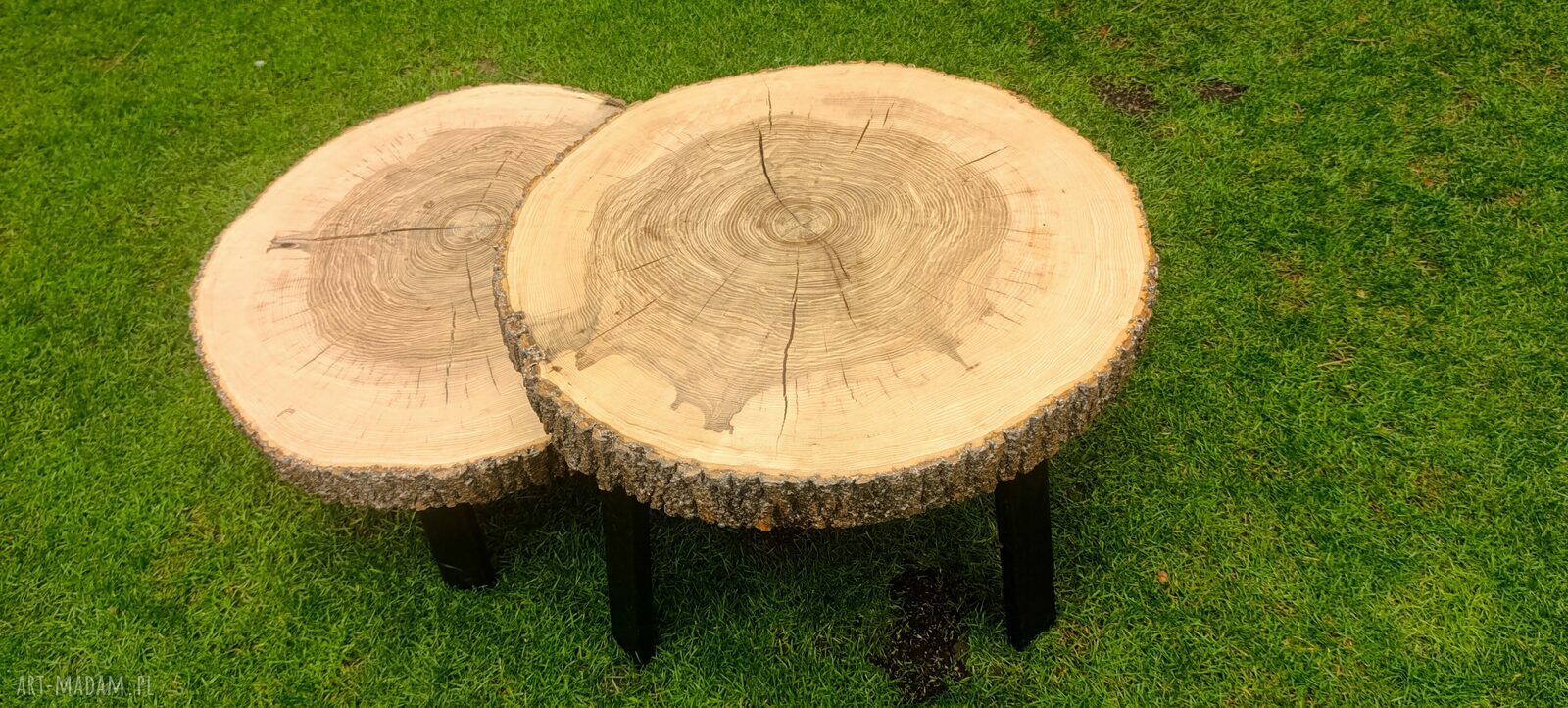 Stolik kawowy z litego drewna 70 cm - handmade unikat (zestaw 2 stolików)