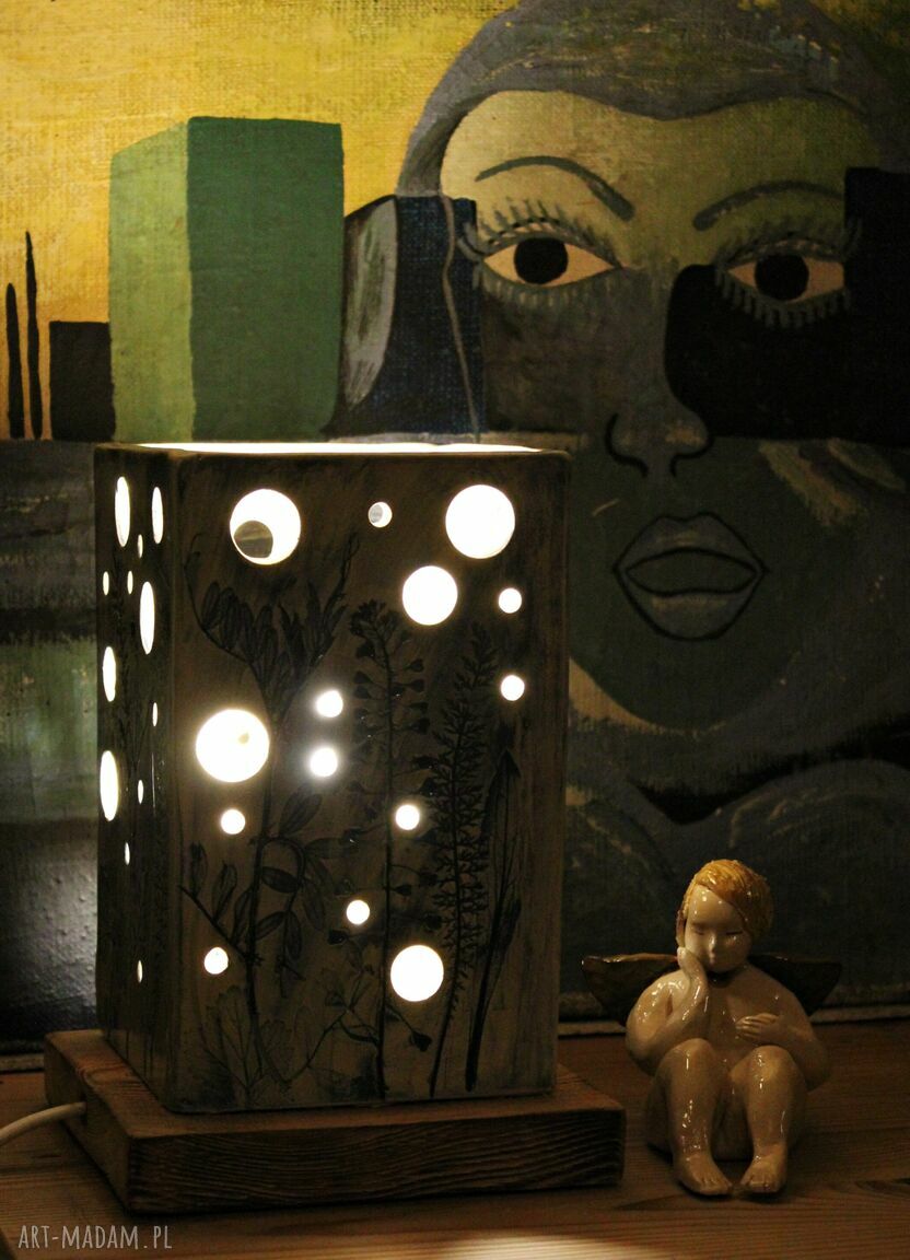 Lampa stołowa "Niebieska łąka" - ręcznie robiona Enio Art