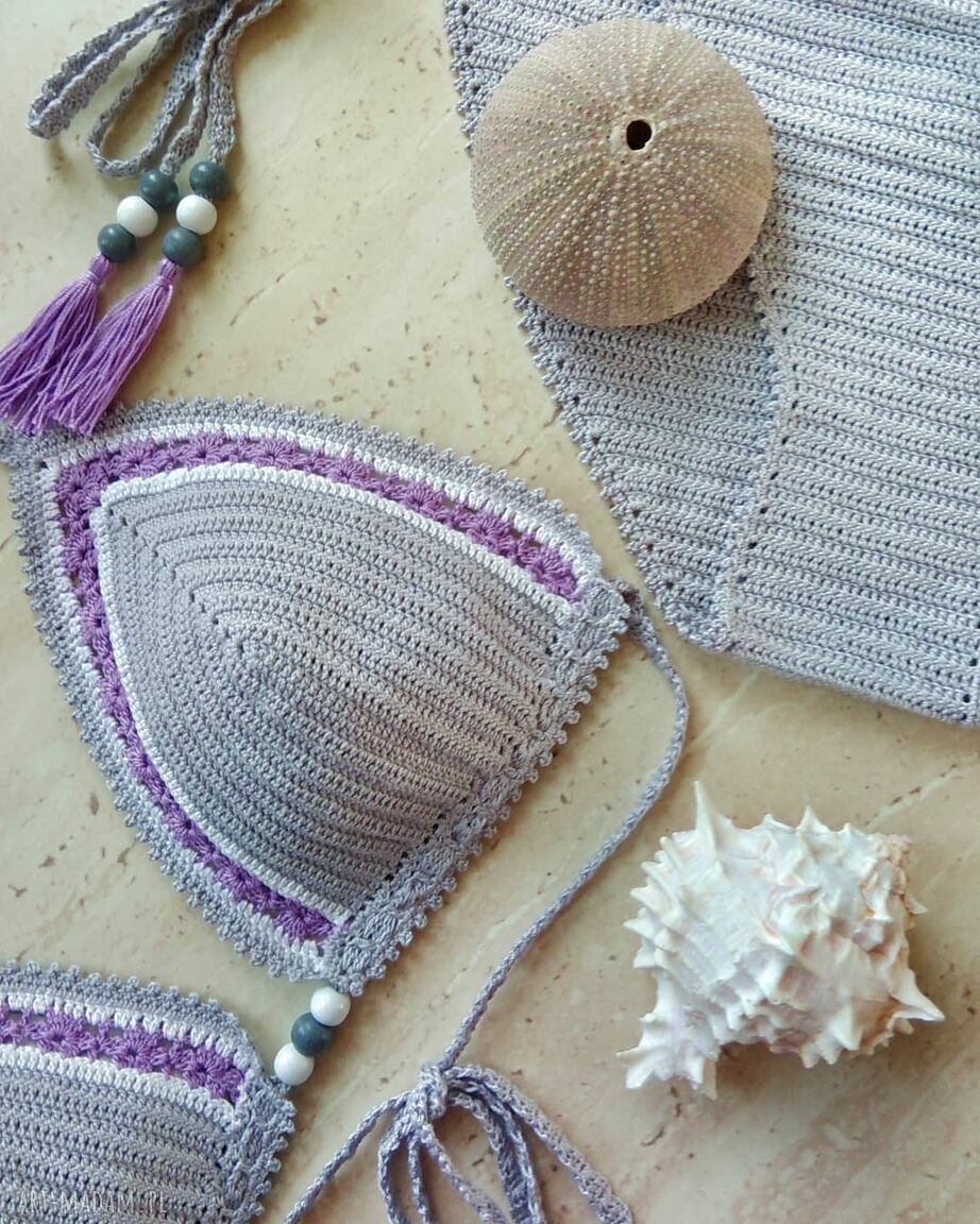 Strój Kąpielowy SRI LANKA Popielaty - szydełkowy crochet boho