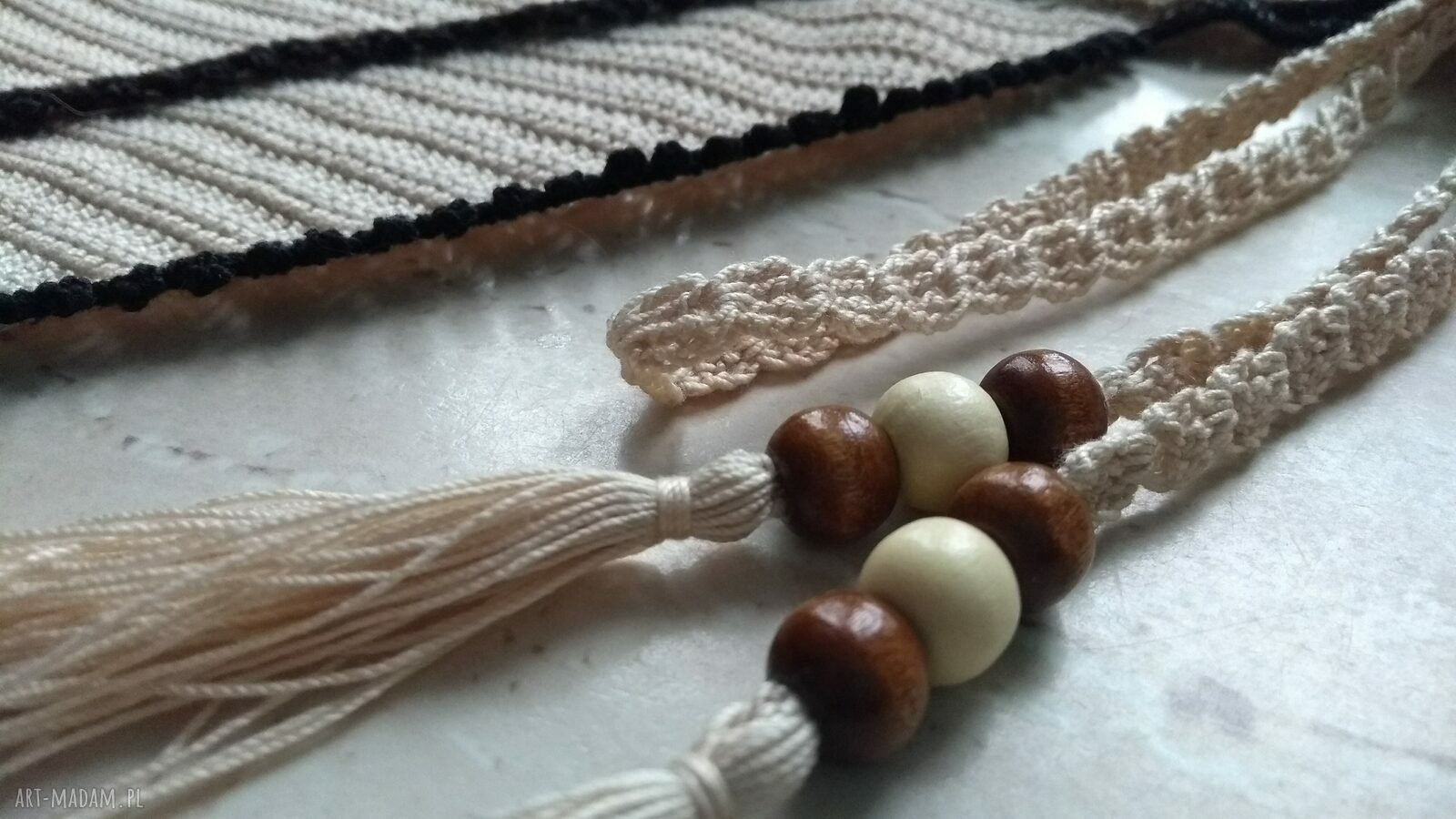 Strój kąpielowy ZANZIBAR - beżowe bikini boho szydełkowe z falbankami