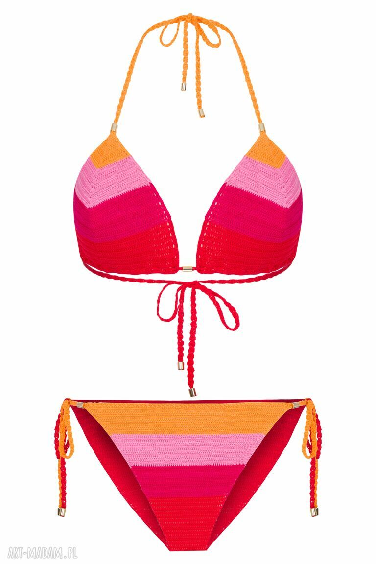Czerwony strój kąpielowy Sicilia - ręcznie szydełkowane bikini z bawełny