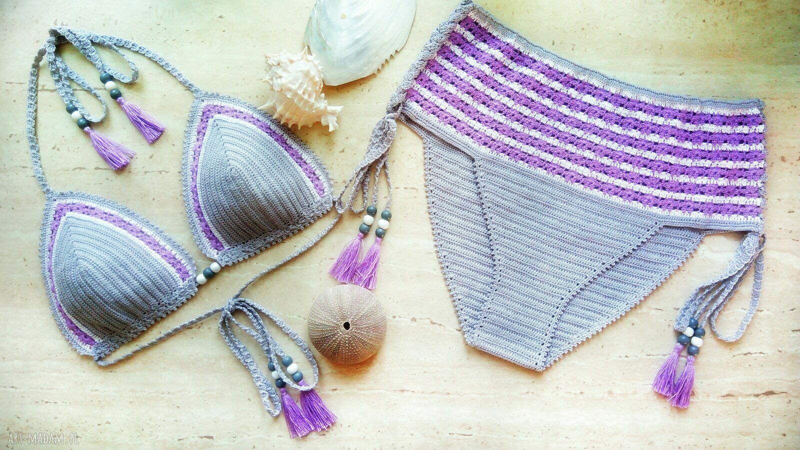 Strój Kąpielowy SRI LANKA Popielaty - szydełkowy crochet boho