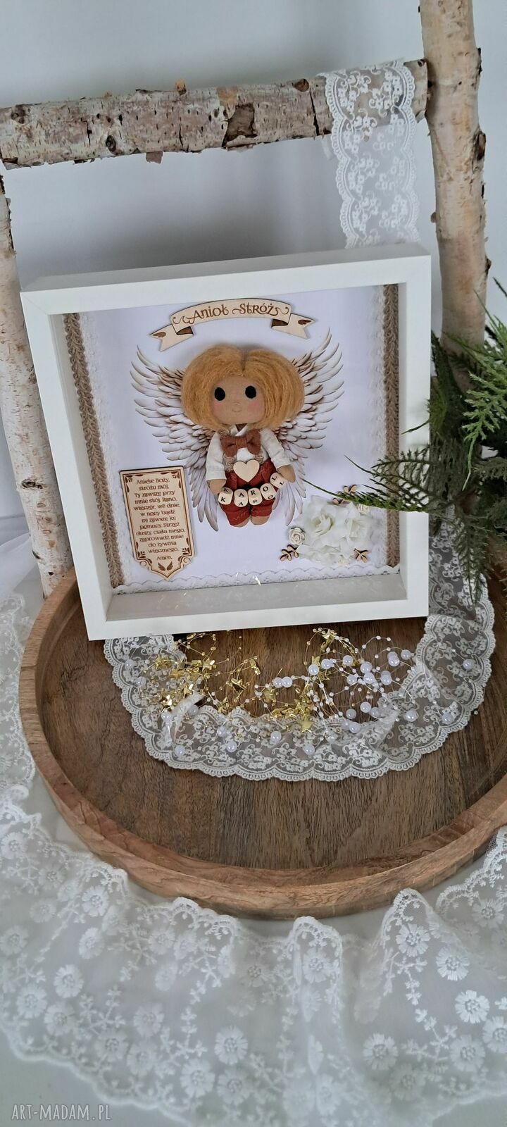 Anioł stróż chłopiec w ramce 3D - prezent na chrzest i komunię