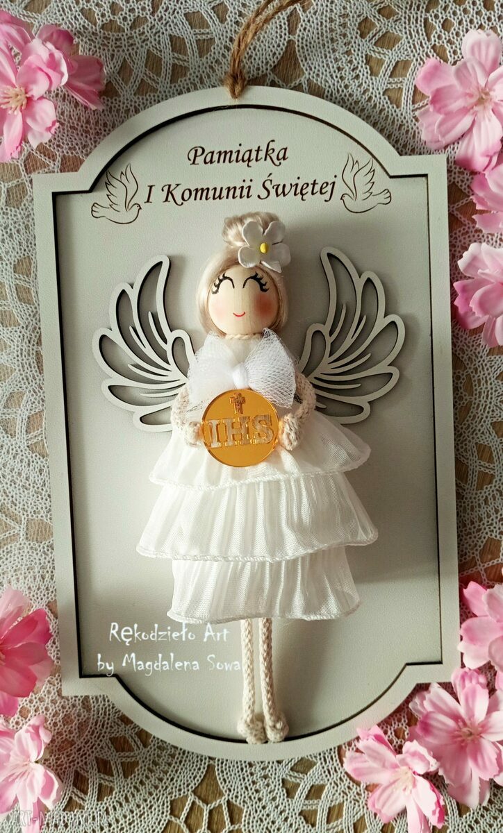 Anioł Stróż w ramce - pamiątka na I Komunię Świętą