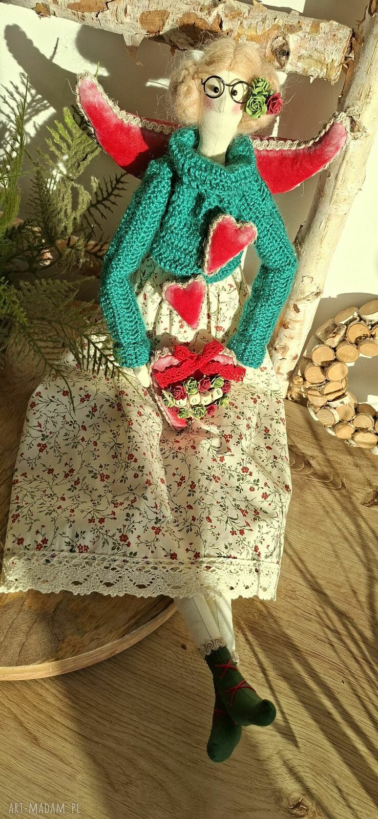 Anioł Stróż Miłości - ręcznie szyta dekoracja w stylu Tilda
