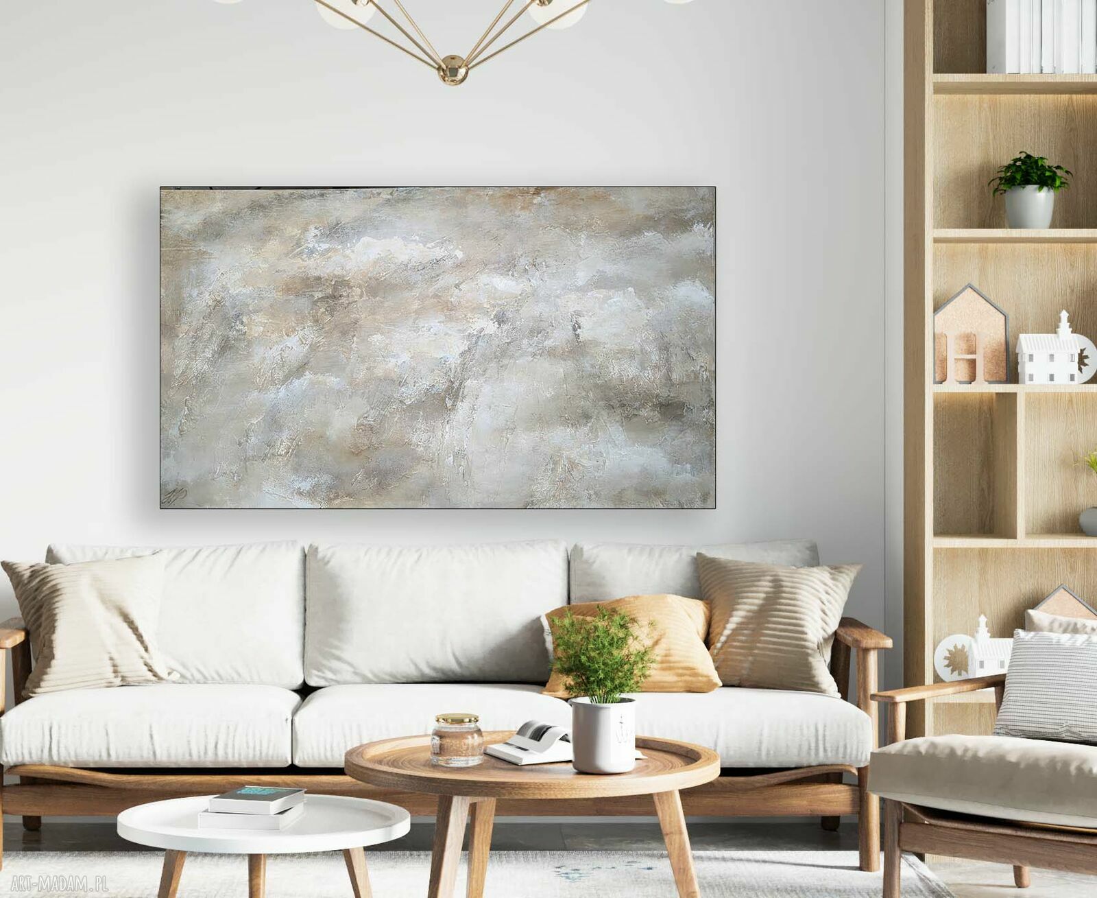 Strukturalny obraz boho XXL 150x90 cm - ręcznie malowany w jasnych tonach