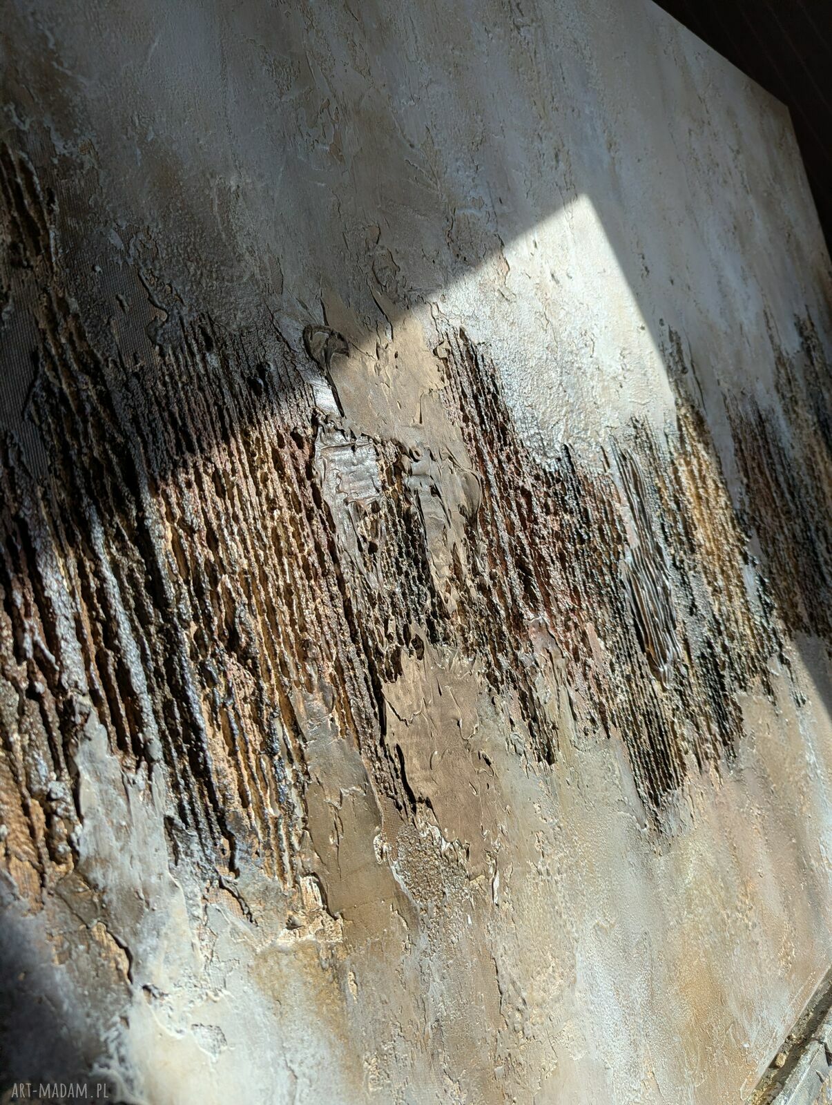Abstrakcyjny obraz strukturalny XXL 100x140 cm do salonu - beże, brązy i biel