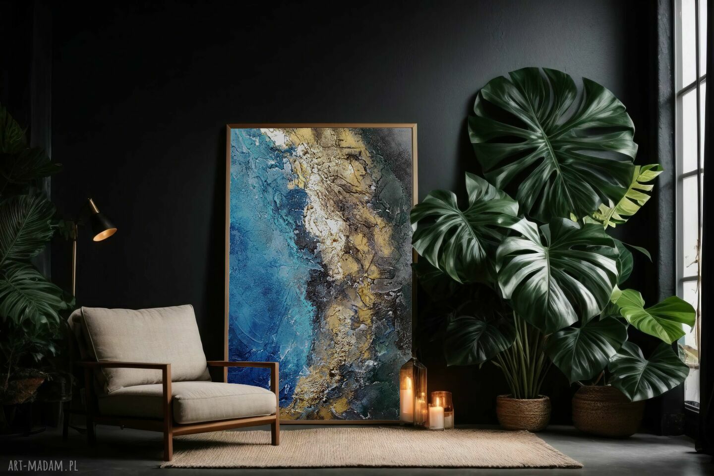 Obraz strukturalny 70x100 cm - abstrakcja ręcznie malowana w akrylu z szlagmetalem