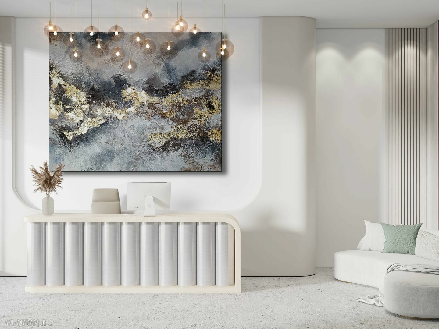 Obraz strukturalny 70x100 cm - ręcznie malowana abstrakcja z delikatnym złoceniem