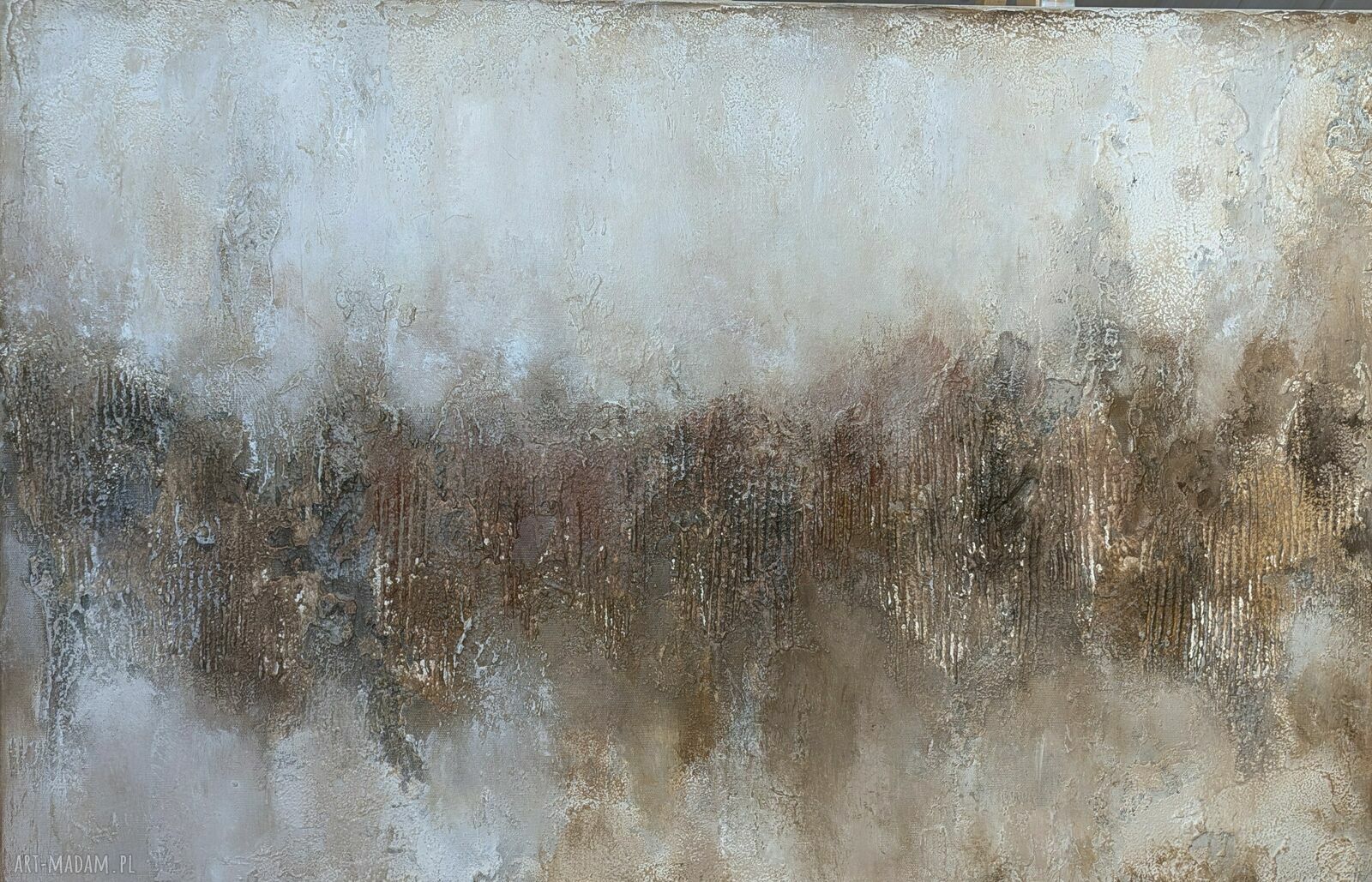 Abstrakcyjny obraz strukturalny XXL 100x140 cm do salonu - beże, brązy i biel