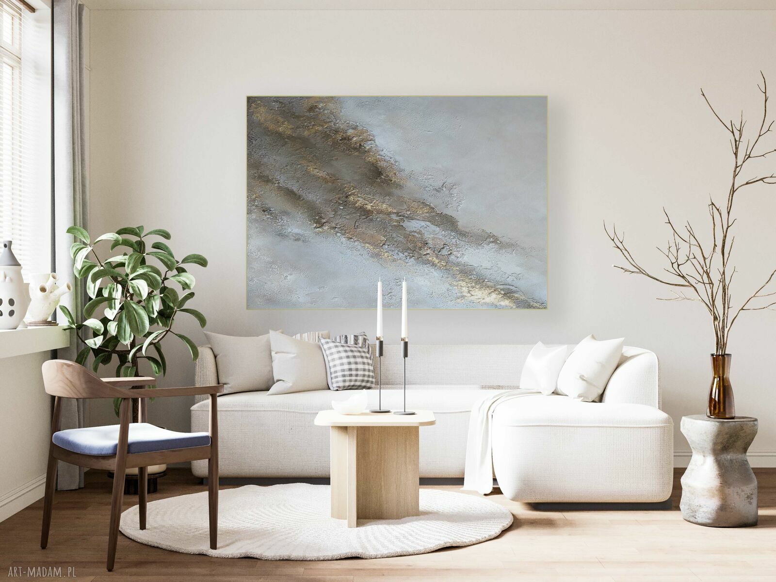 Obraz strukturalny „Złote Przestrzenie” - abstrakcja 50x70 cm na płótnie