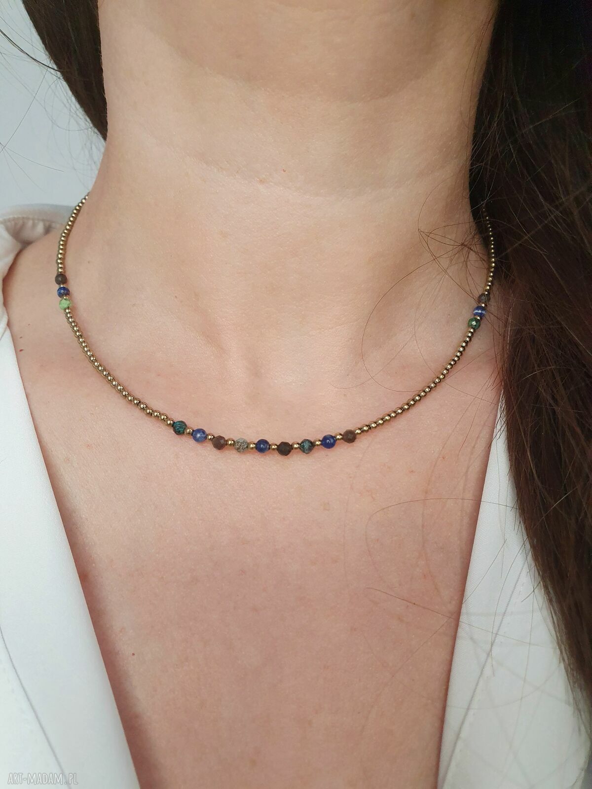 Naszyjnik choker STRZELEC z kamieniami naturalnymi i hematytem