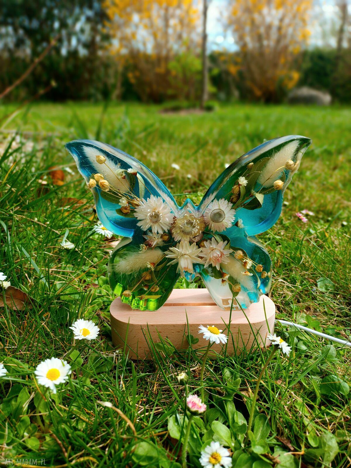 Lampka dekoracyjna motyl z suszonymi kwiatami LED