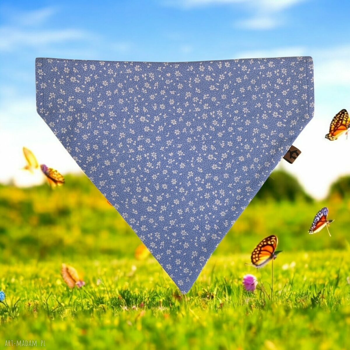 Stylowa bandana dla psa - Niebieska w drobne kwiatki (XL)