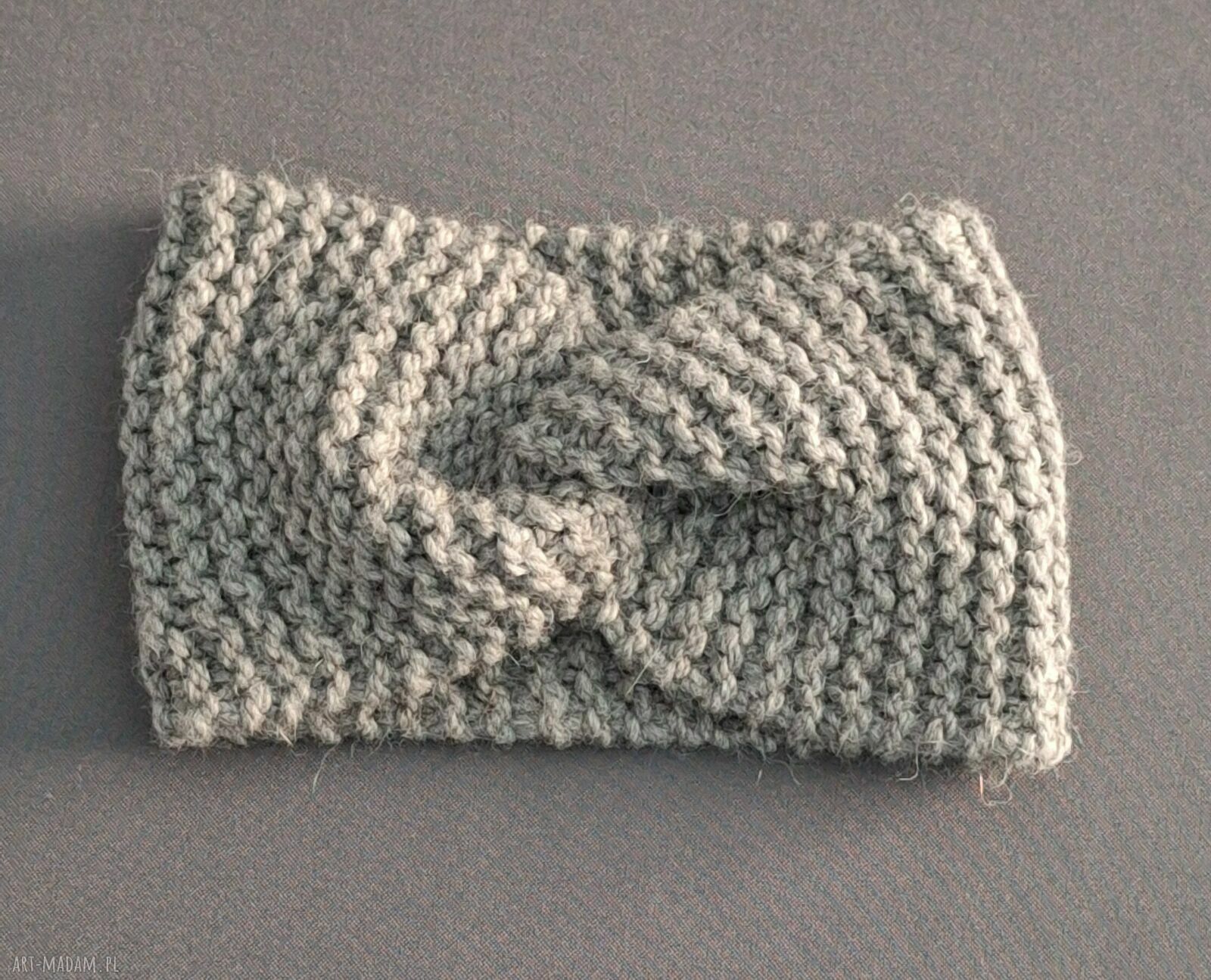 Ręcznie robiona opaska turban twist szaro-turkusowa z wełny i alpaki