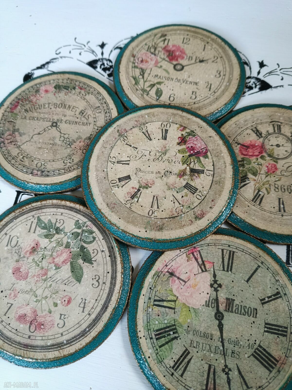 Stylowe podkładki pod kubki Zegary Vintage - komplet 6 sztuk