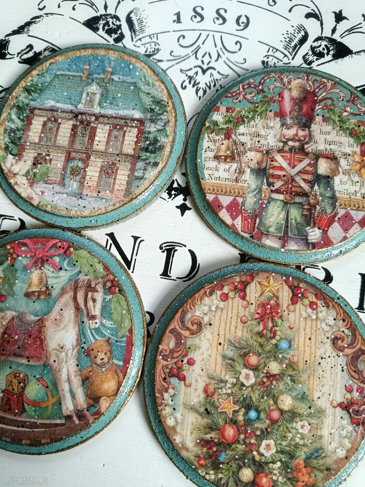 Stylowe podkładki decoupage Baśniowa Kraina - komplet 4 sztuk