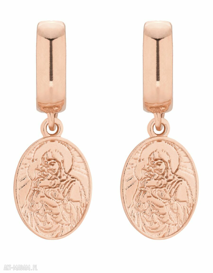 Kolczyki różowego złota medalikami medalik wiszące zapinane modne