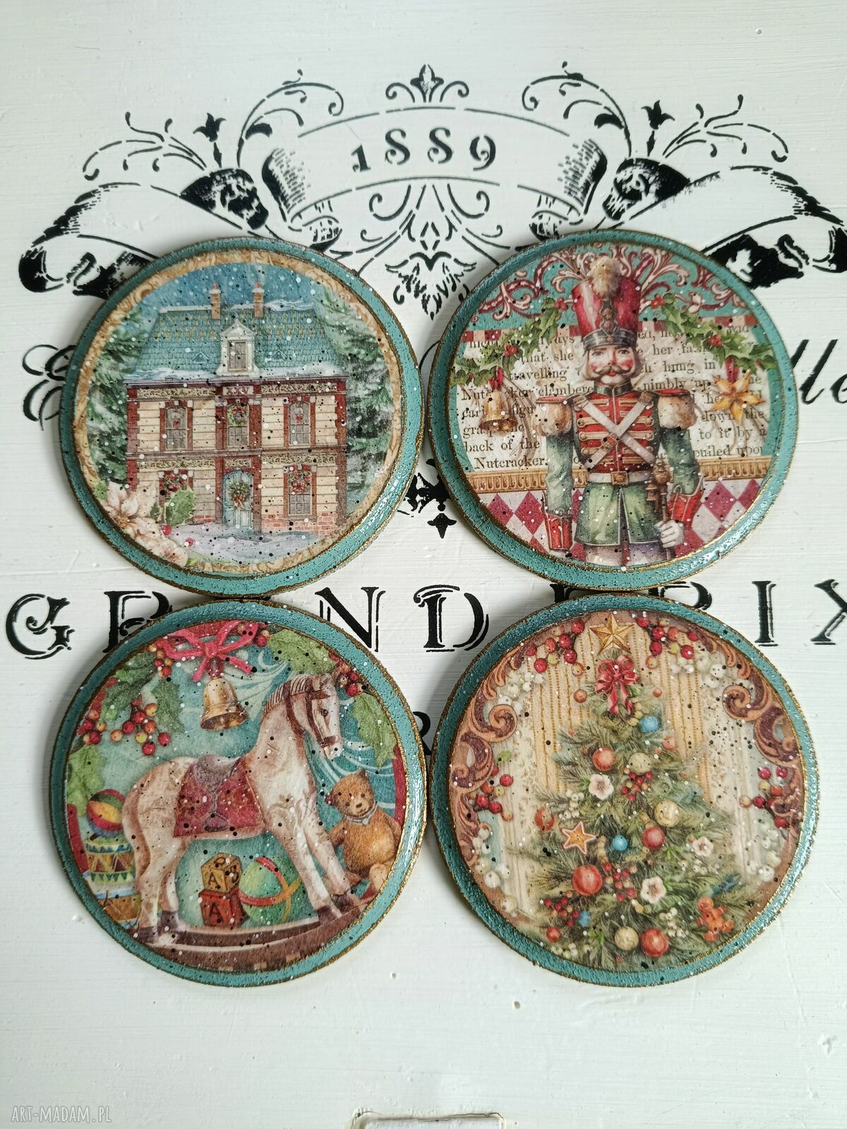 Stylowe podkładki decoupage Baśniowa Kraina - komplet 4 sztuk