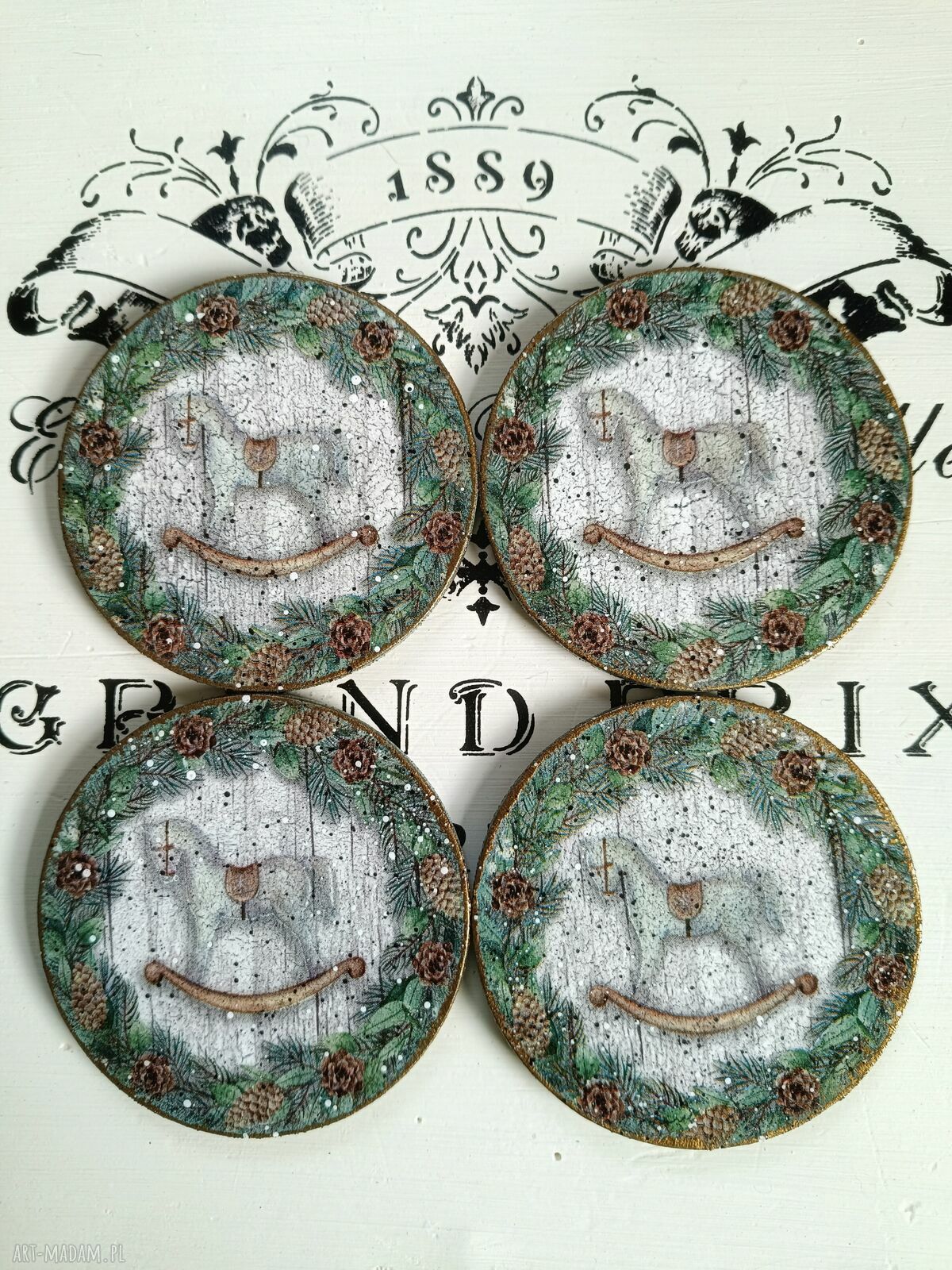 Stylowe podkładki decoupage Baśniowa Kraina - komplet 4 sztuk