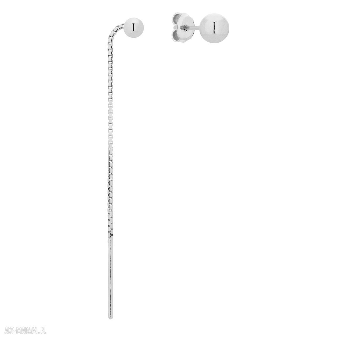 Srebrne asymetryczne kolczyki kuleczką długie eleganckie