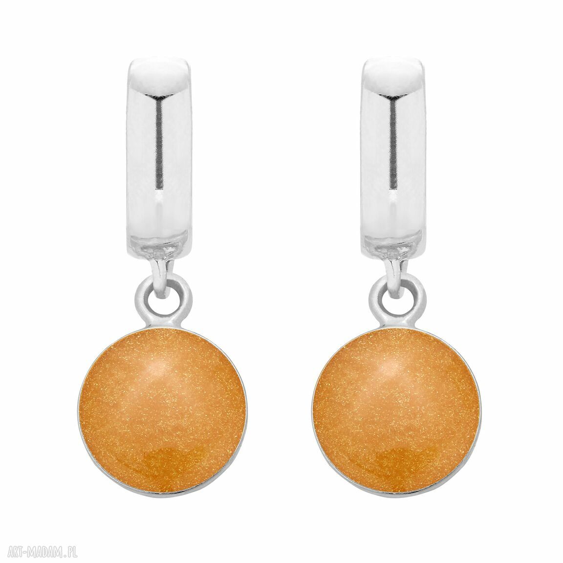 Srebrne kolczyki złotą okrągłe wiszące żywica eleganckie
