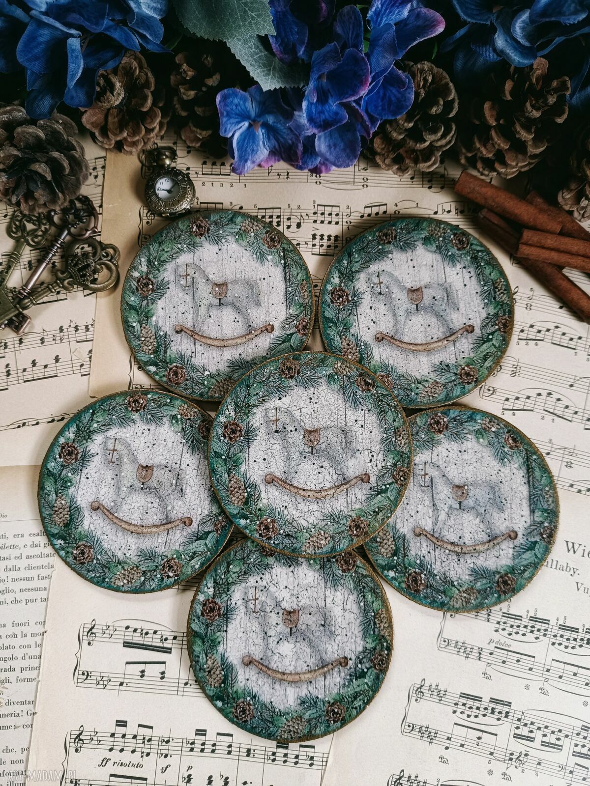Stylowe podkładki pod kubki Zegary Vintage - komplet 6 sztuk