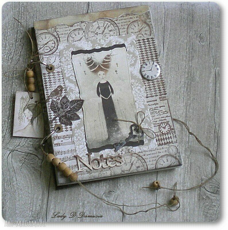 Stylowy notatnik/dziennik A5 w kratkę - rękodzieło scrapbooking