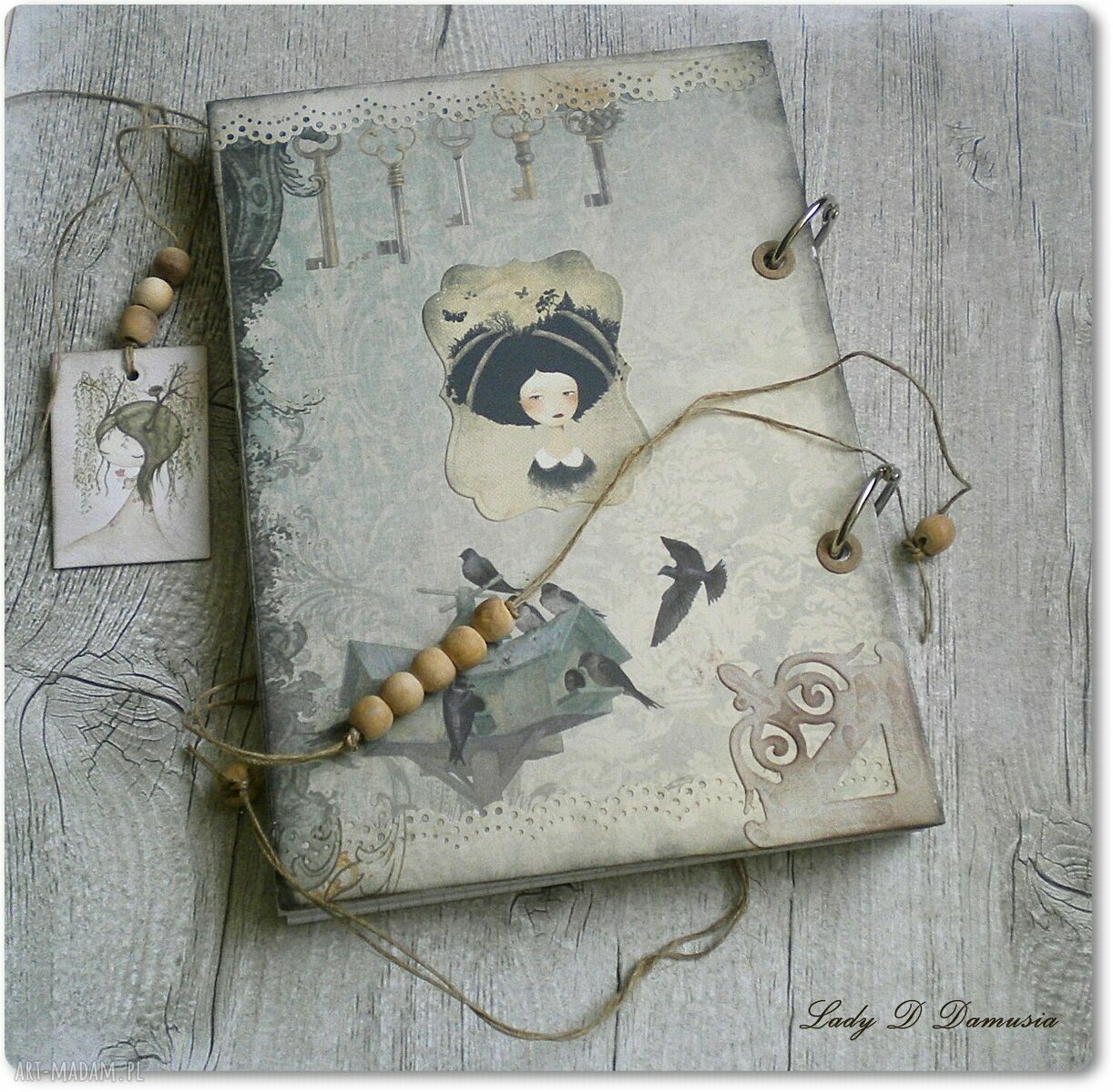 Stylowy notatnik/dziennik A5 w kratkę - rękodzieło scrapbooking