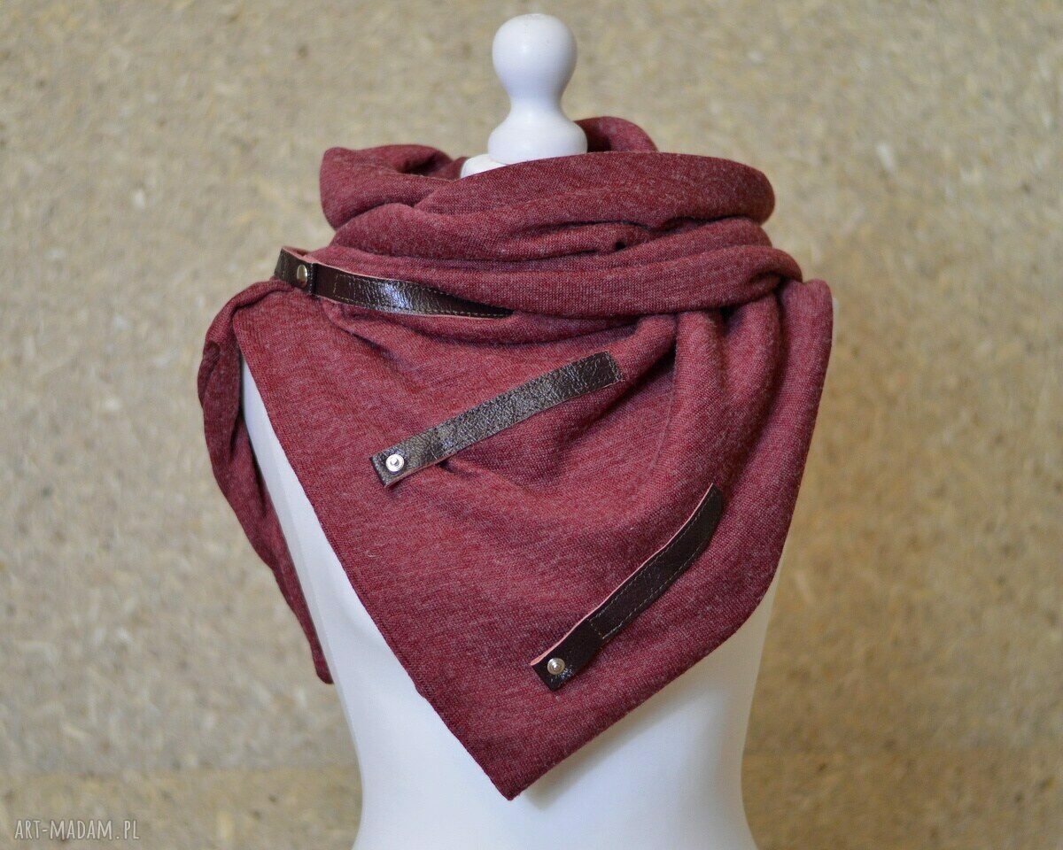 Szal komin narzutka ponczo chusta bordo poncho skóra stylowy
