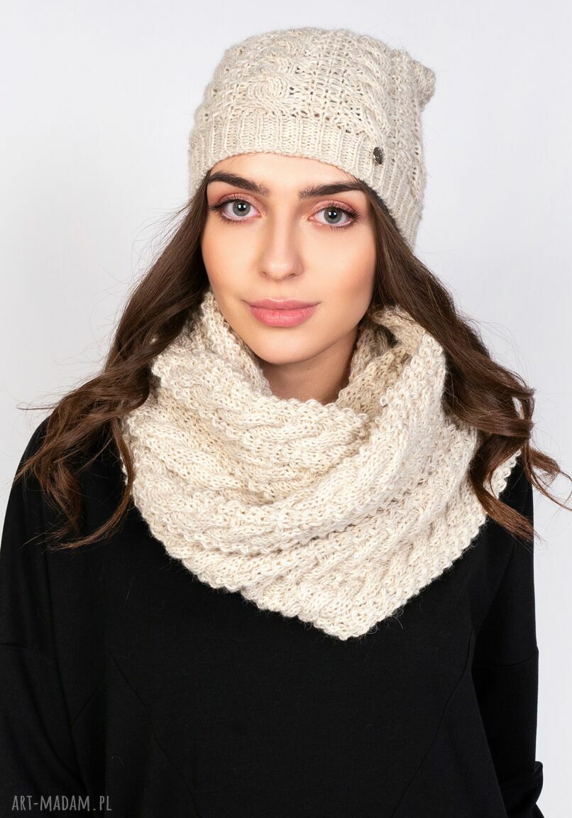 Beżowy komin warkoczowy SZ003 - handmade i ciepły