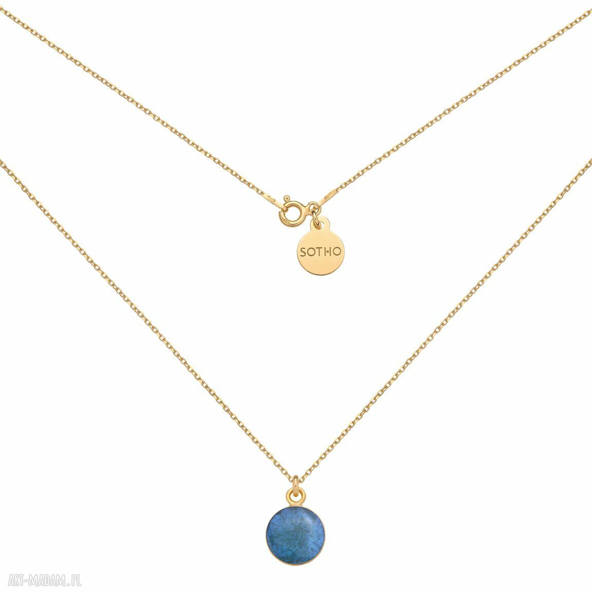 Złoty naszyjnik turkusową żywicą elegancki stylowy zawieszka