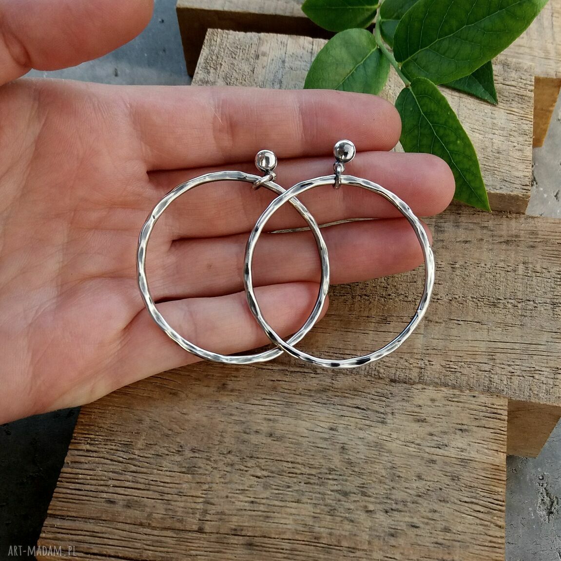 kolczyki: 4,5 CM KOLCZYKI SREBRNE KOŁA NOWOCZESNE, LEKKIE. handmade