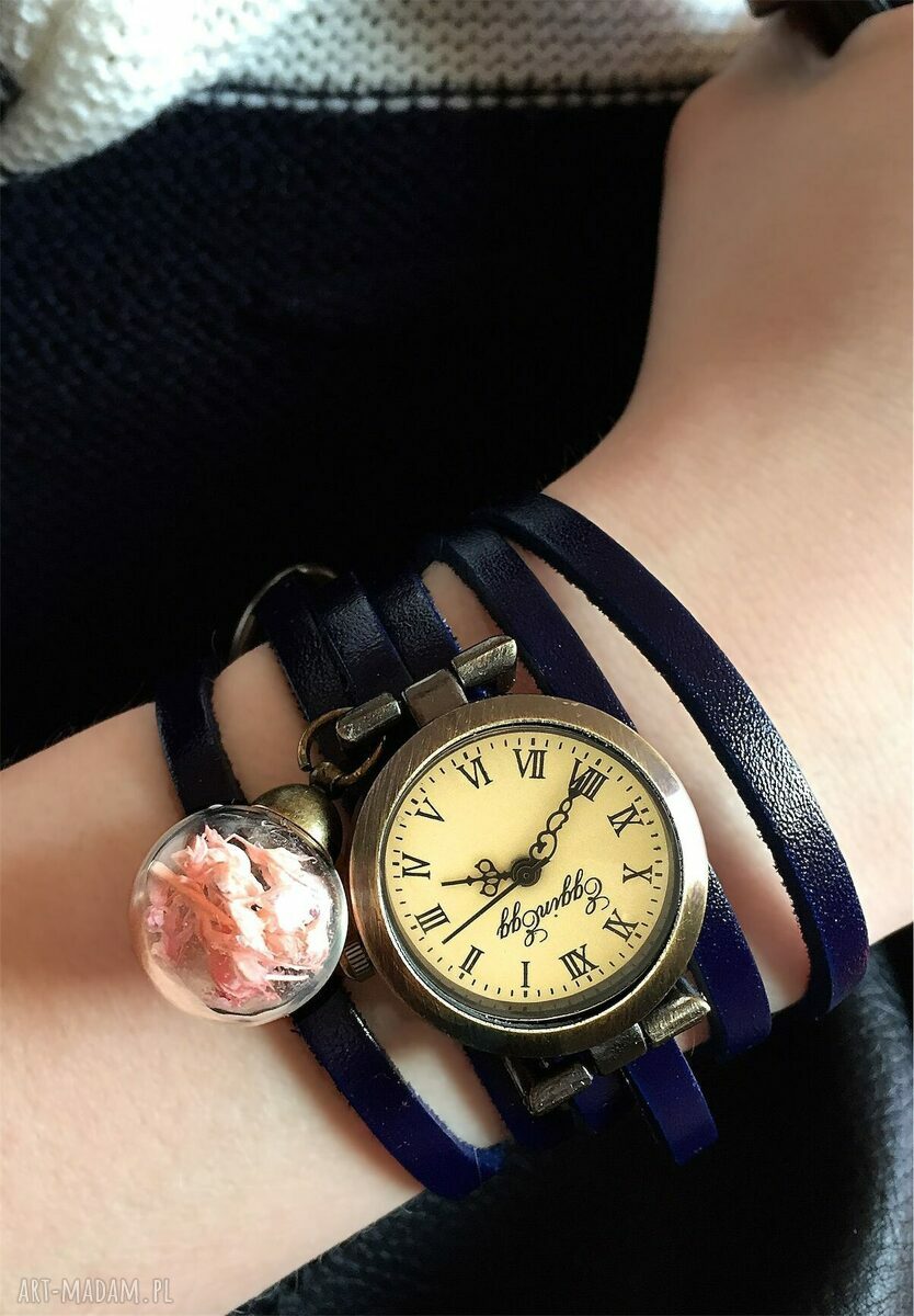 zegarki: Subtelny róż Zegarek/bransoletka na skórzanym pasku Handmade