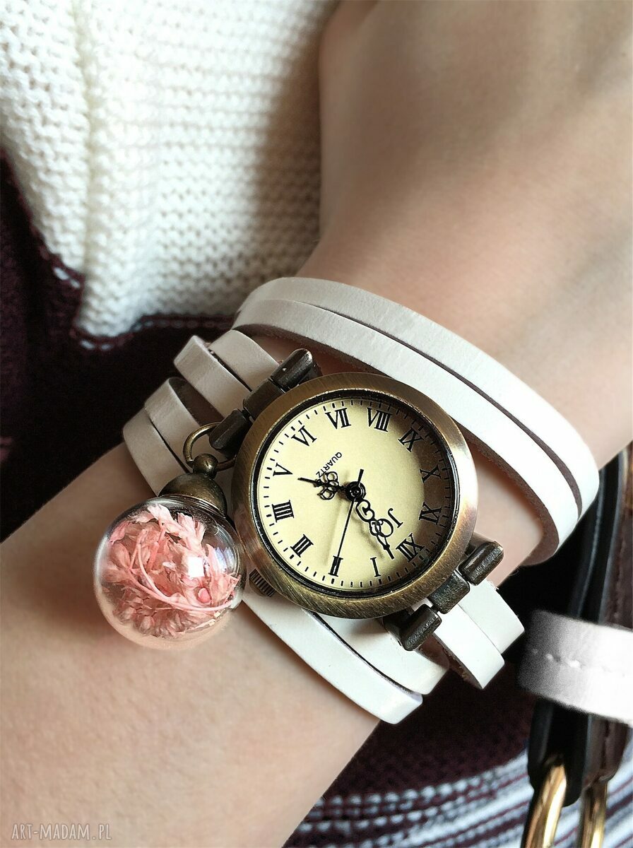 zegarki: Subtelny róż Zegarek/bransoletka na skórzanym pasku ręcznie robione