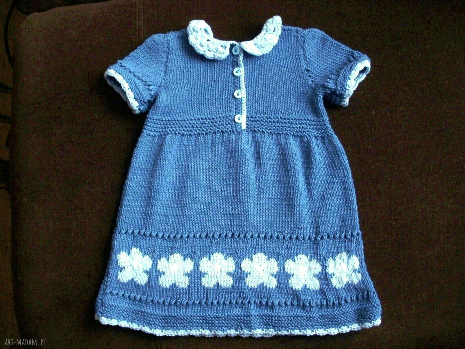 Handmade komplet dla dziewczynki: sukieneczka z bawełny 74/80 “Dżinsowe kwiatki” + sweterek