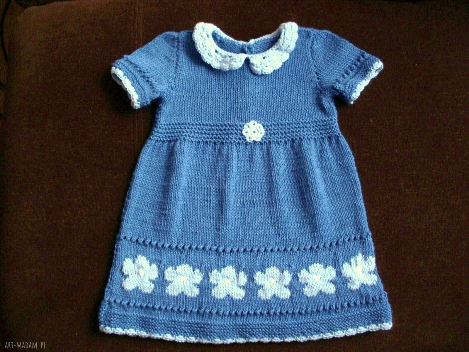Handmade komplet dla dziewczynki: sukieneczka z bawełny 74/80 “Dżinsowe kwiatki” + sweterek