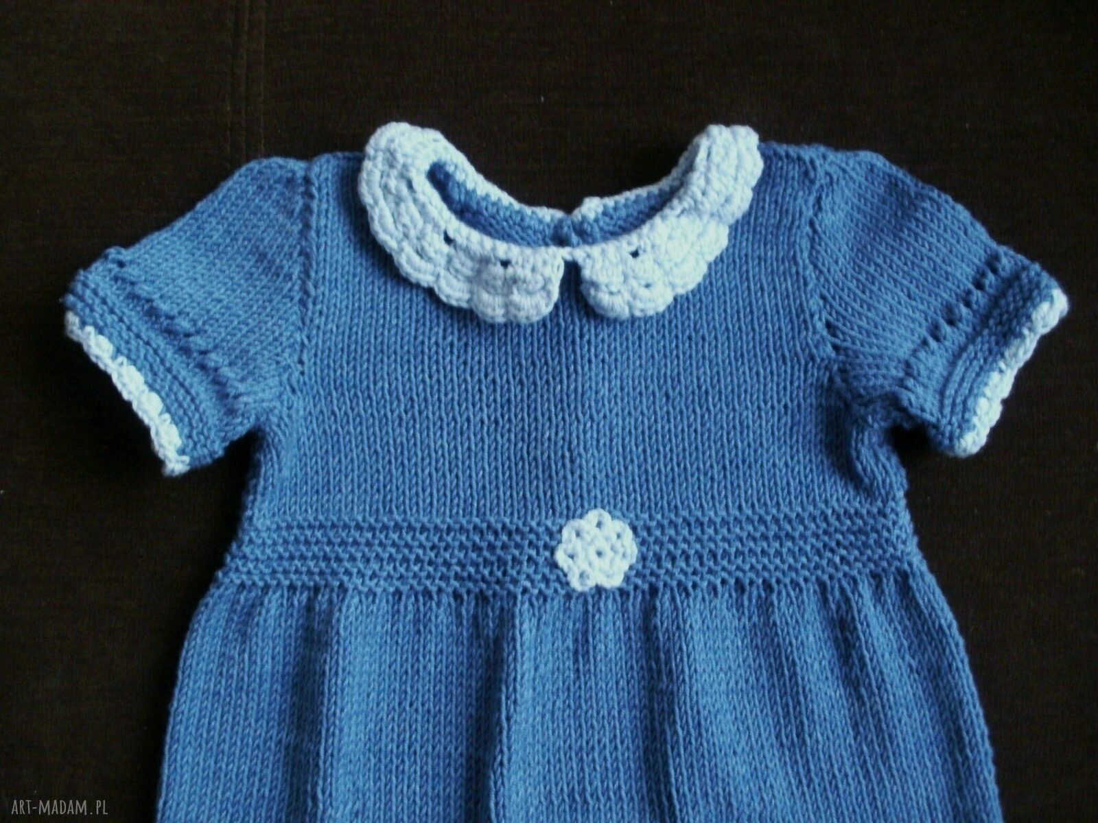 Handmade komplet dla dziewczynki: sukieneczka z bawełny 74/80 “Dżinsowe kwiatki” + sweterek