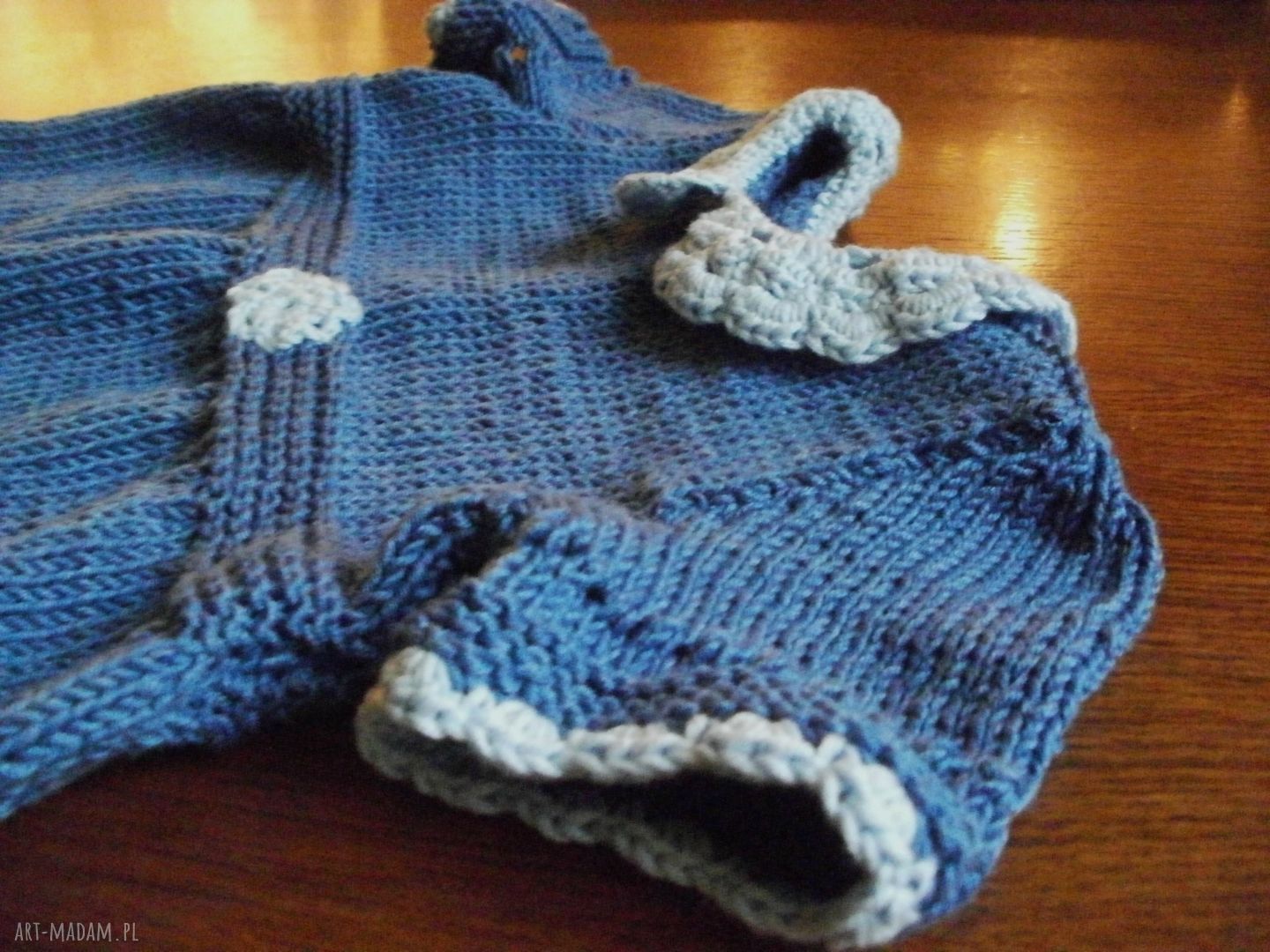 Handmade komplet dla dziewczynki: sukieneczka z bawełny 74/80 “Dżinsowe kwiatki” + sweterek