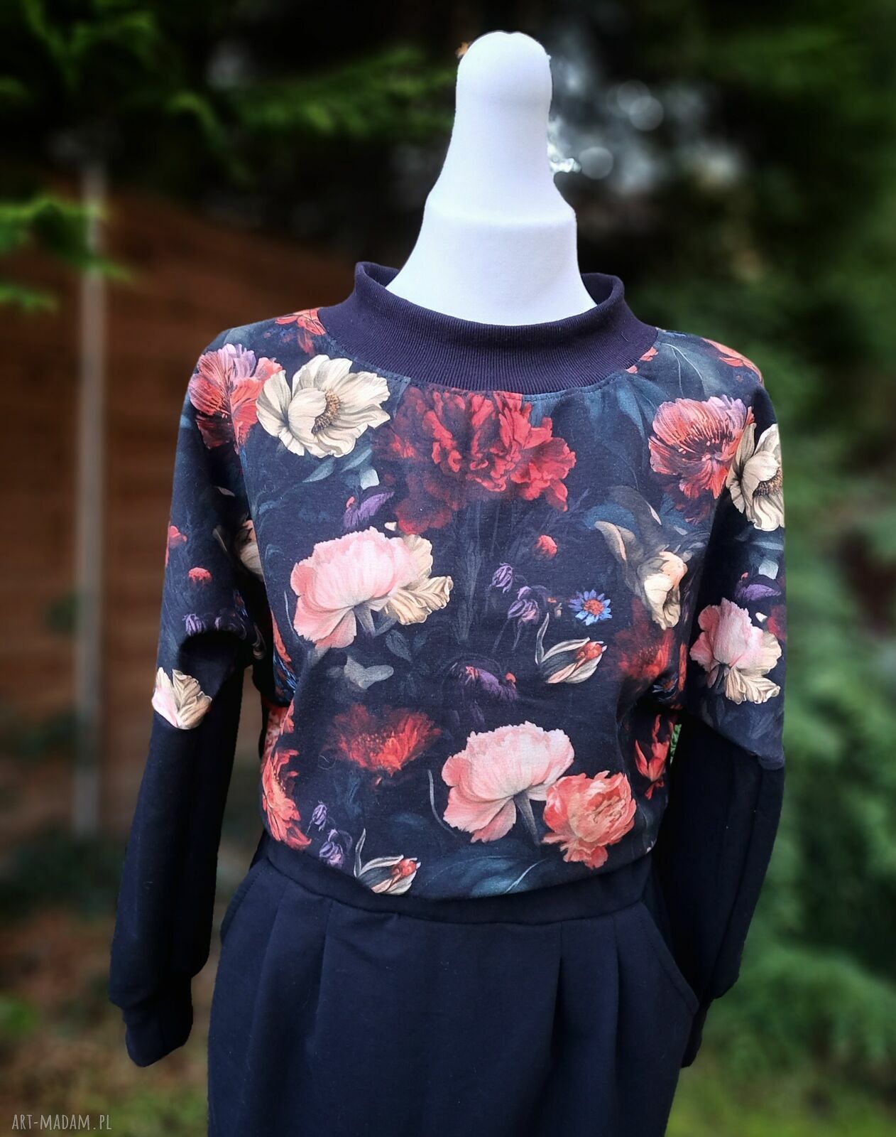 Sukienka Adela w kwiaty z dresówki - oversize S/M z kieszeniami