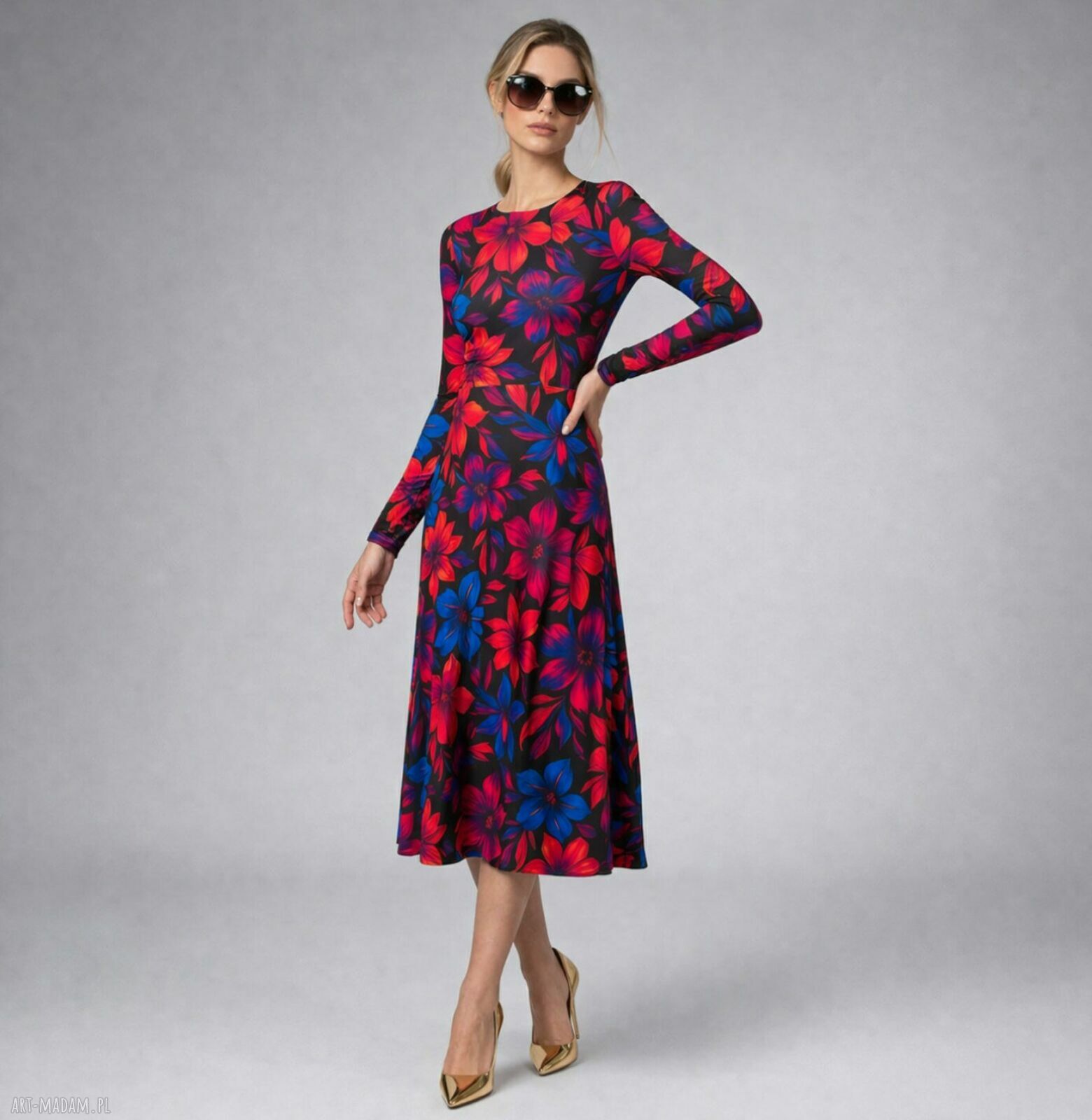 Sukienka basic Sara Flower Power w kwiaty