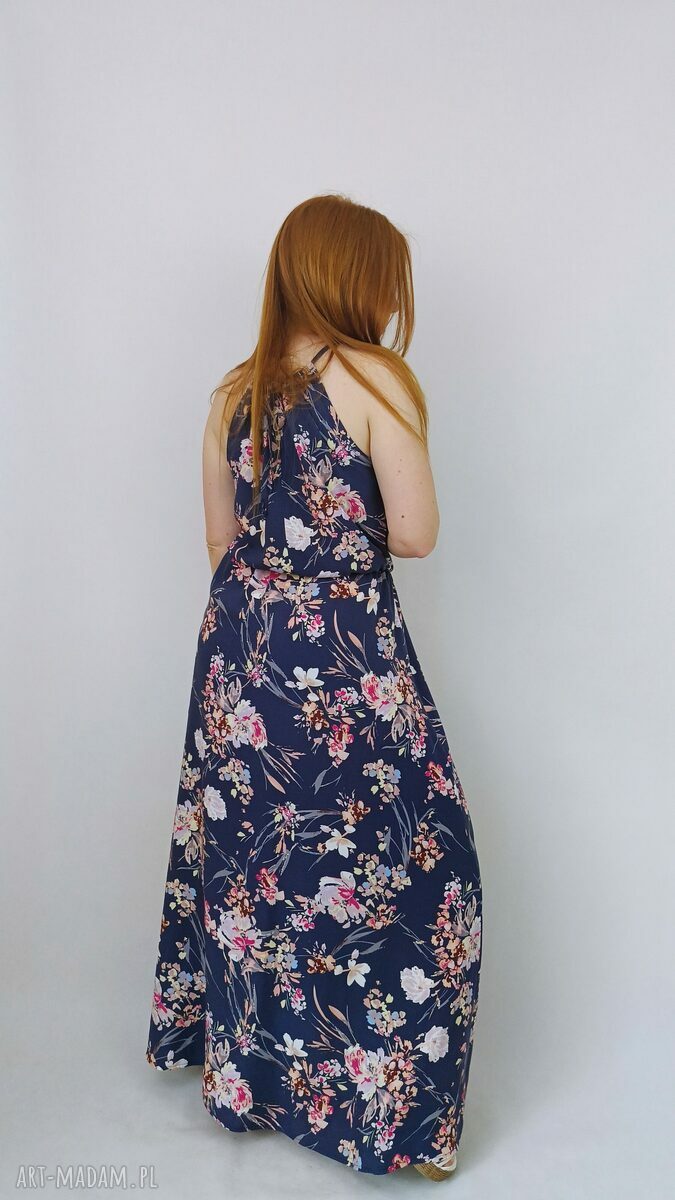 Sukienka letnia Summer w kwiaty granatowa maxi z wiskozy 100%