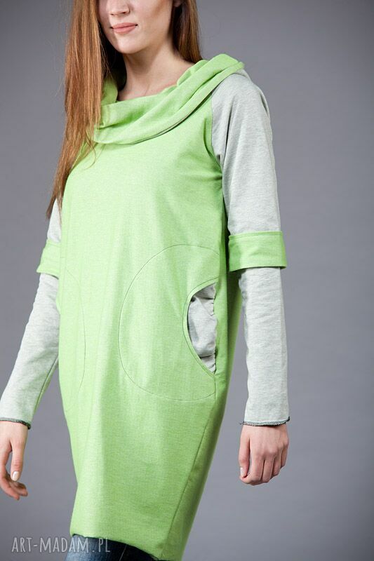 Sukienka dzianinowa z kapturem i kieszeniami - wygodna tunika na co dzień (XS-XXL)