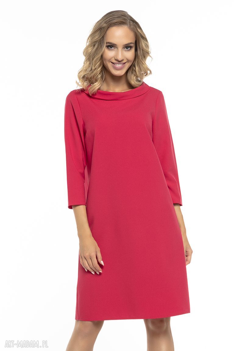 Elegancka sukienka z kołnierzem w stylu Jackie Kennedy, T245, czerwona