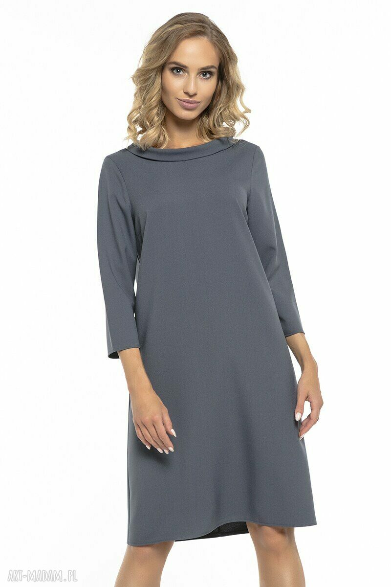 Elegancka sukienka z kołnierzem w stylu Jackie Kennedy, T245, brudny niebieski