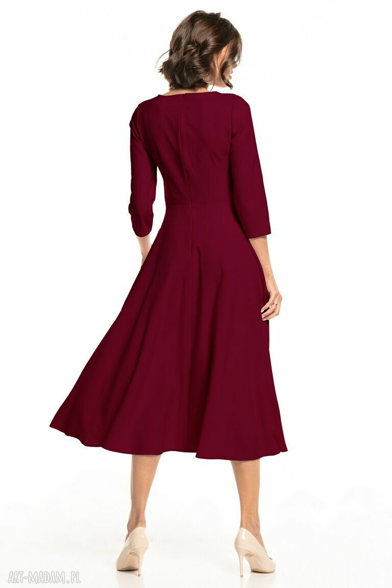 Elegancka sukienka maxi z zamkiem krytym, T327, burgundowa