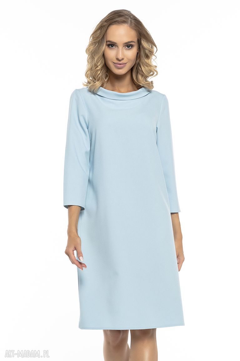 Sukienka Jackie Kennedy T245 jasnoniebieska z kołnierzykiem