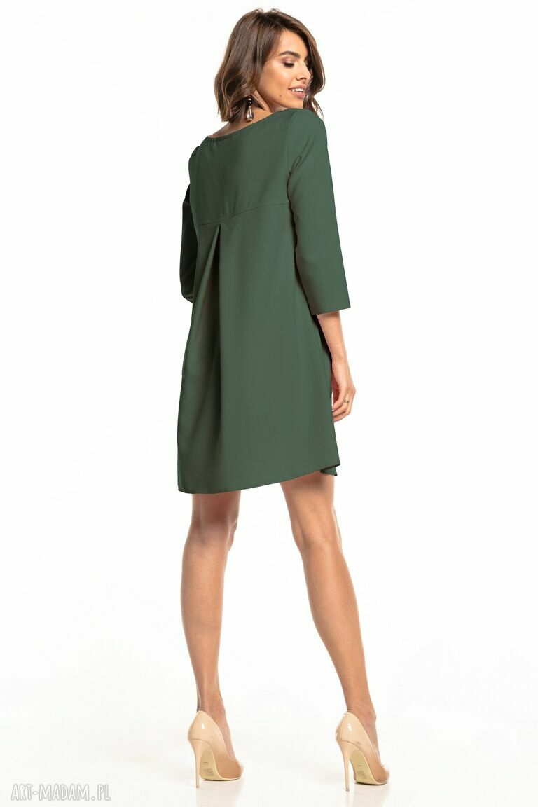 Elegancka sukienka z kontrafałdą na plecach i dekoltem V - T322 khaki