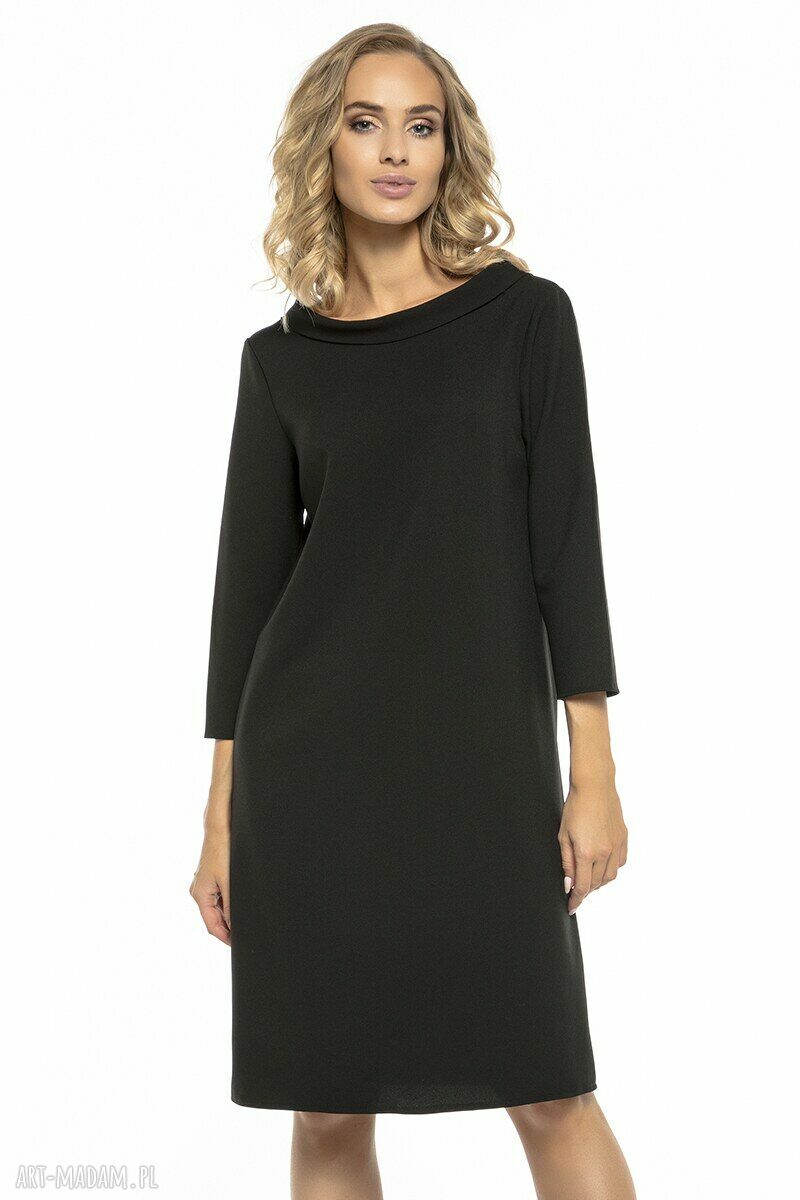 Elegancka czarna sukienka z kołnierzem w stylu Jackie Kennedy T245